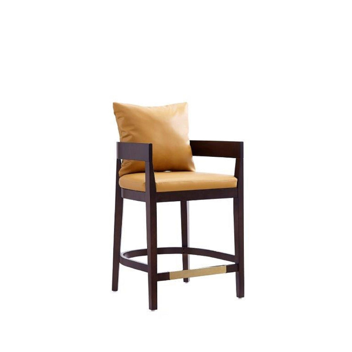 Mid-Century Modern Counter Stool with Upholstered Tan Seat, dark wood frame, HouseOfZazla on Tampa Home & Garden Store