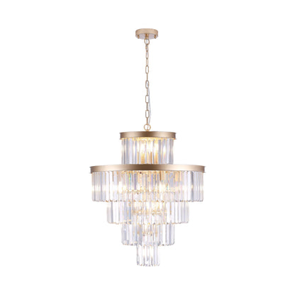 Golden Luxury Crystal Chandelier 23.6 in, gold finish with crystal prisms, chain-hung on Tampa Home & Garden Store