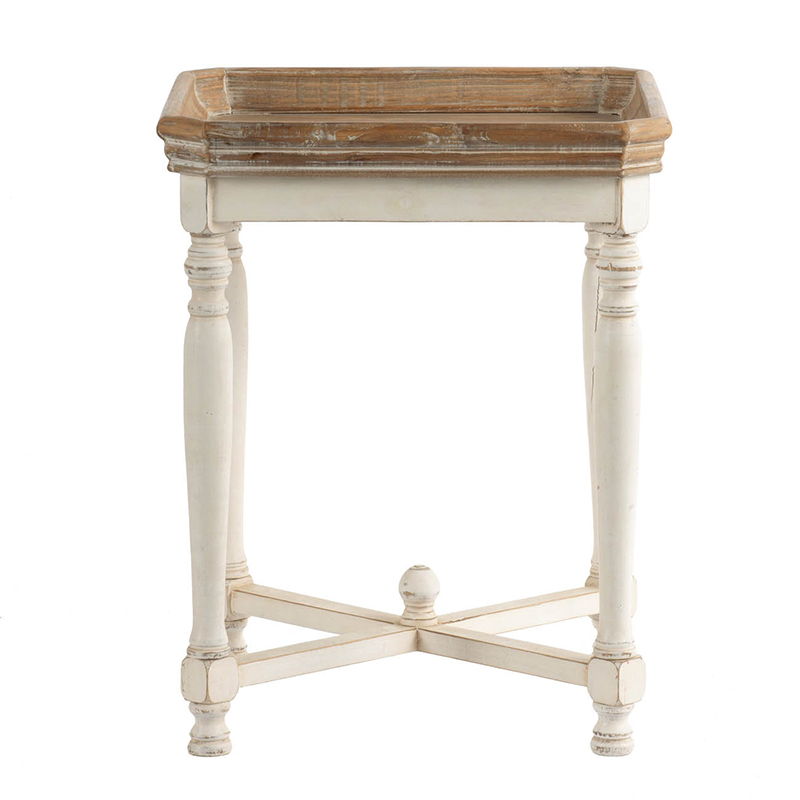 Narrow Alcott Side Table distressed white with light brown fir top HouseOfZazla on Tampa Home & Garden Store