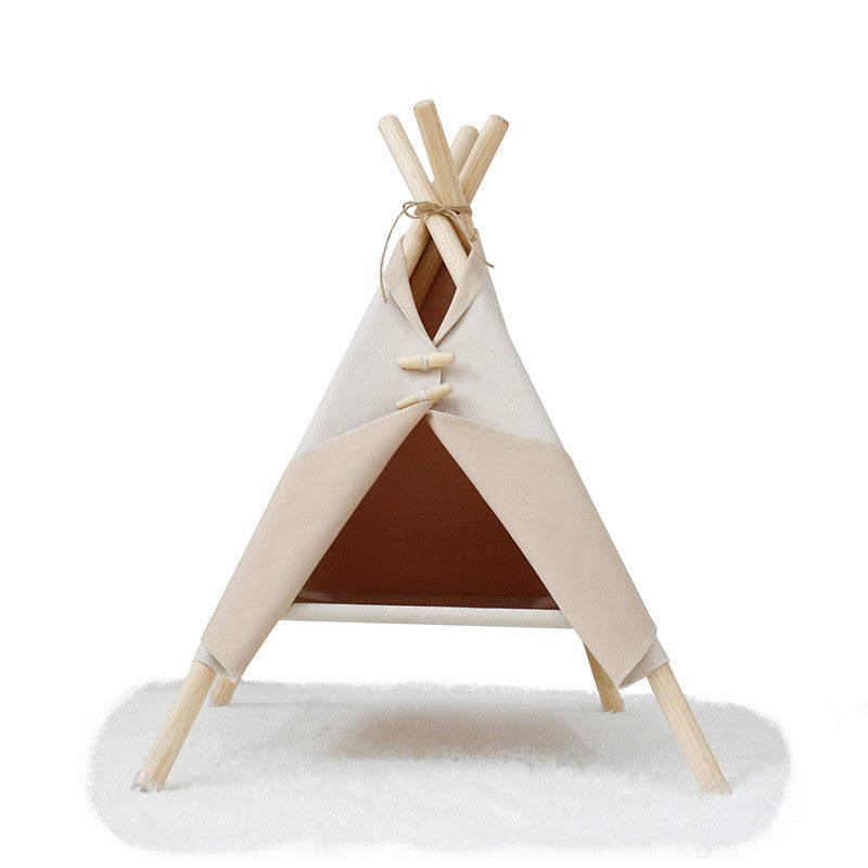 Cat tent bed frame in beige canvas with natural wood poles by Sell My Stuff on Tampa Home & Garden Store