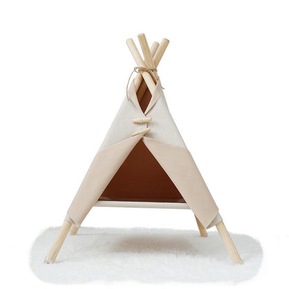 Cat tent bed frame in beige canvas with natural wood poles by Sell My Stuff on Tampa Home & Garden Store