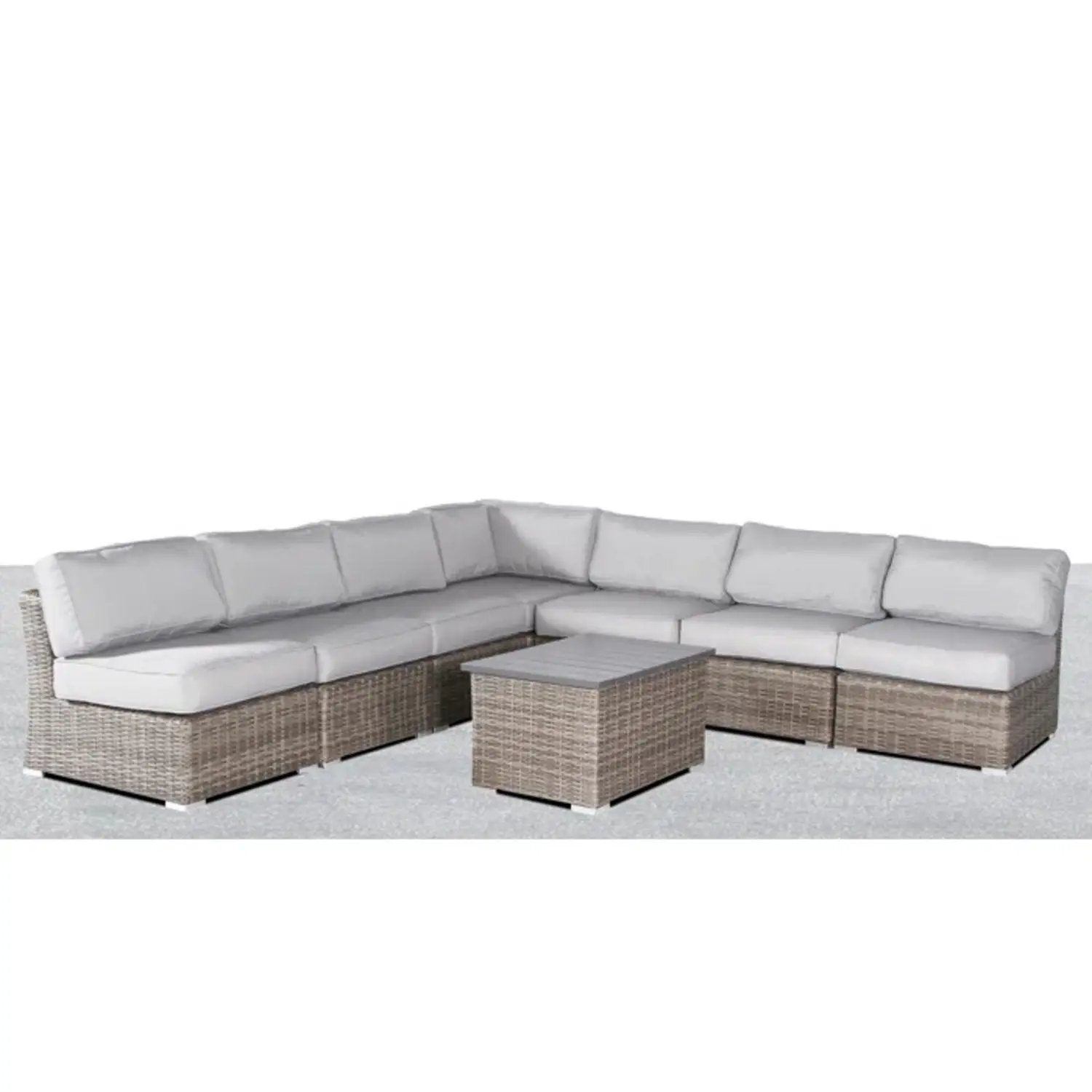 Wicker sectional sofa with light gray cushions and coffee table, 2-piece outdoor set on Tampa Home & Garden Store