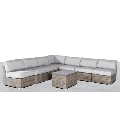Wicker sectional sofa with light gray cushions and coffee table, 2-piece outdoor set on Tampa Home & Garden Store