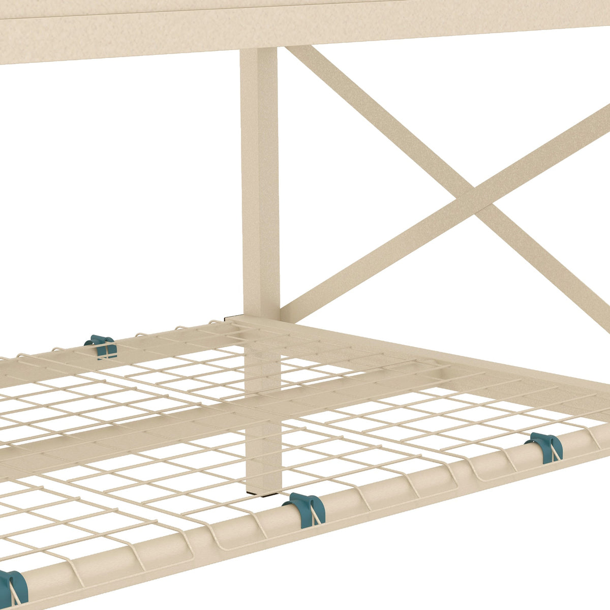 Galvanized steel raised garden bed frame with bottom shelf and X-brace detailing, silver on Tampa Home & Garden Store