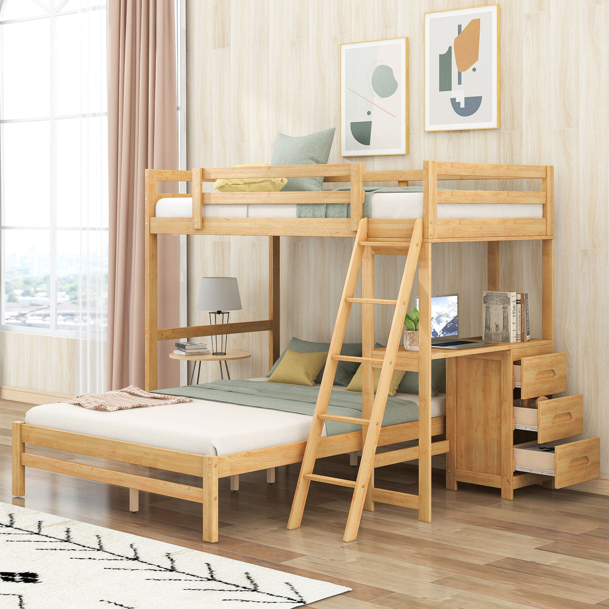 Bunk Bed With Built In Desk And 3 Drawers natural wood finish with built-in desk and ladder HouseOfZazla on Tampa Home & Garden Store