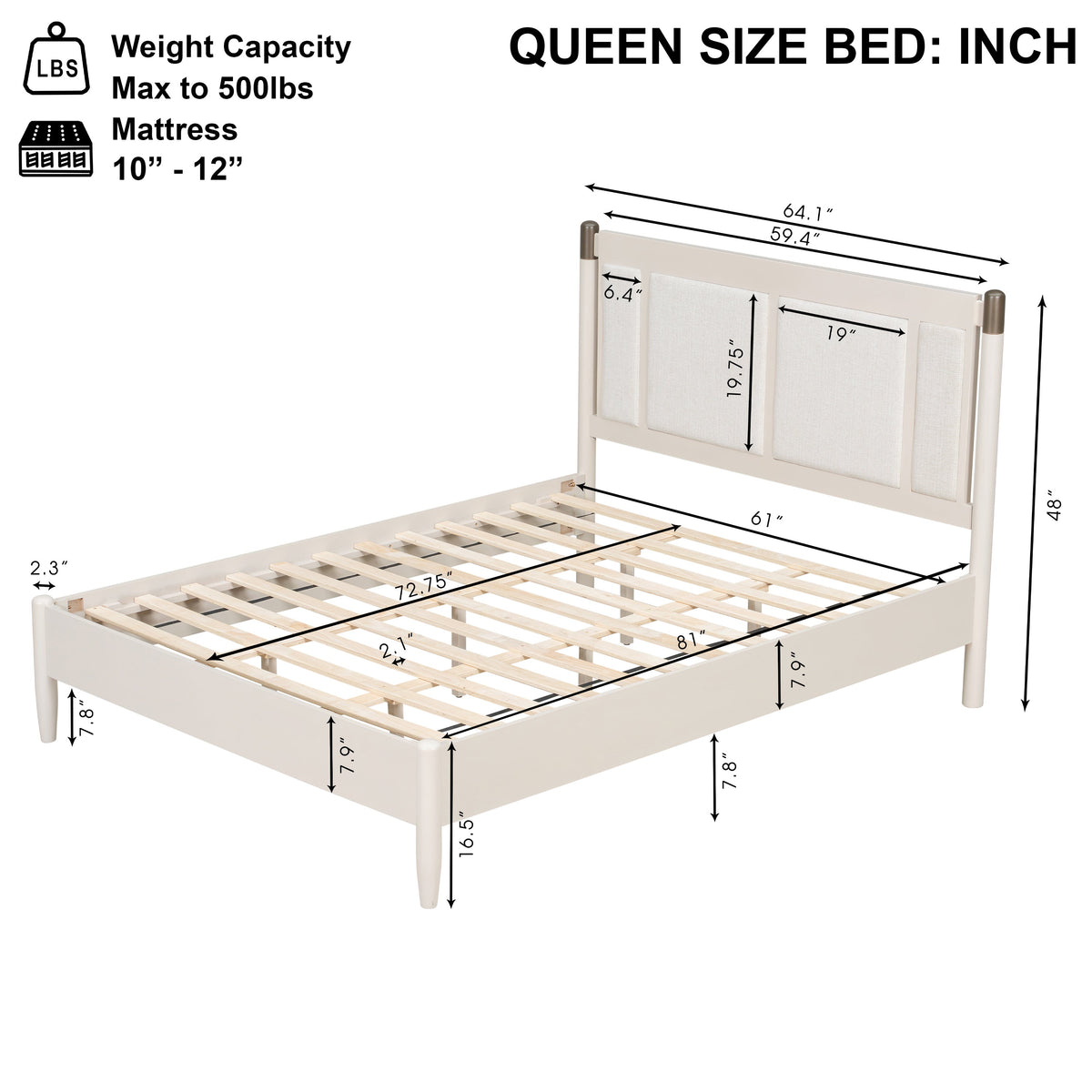 Solid wood queen bed frame with heavy-duty support, white finish and slatted base by HouseOfZazla on Tampa Home & Garden Store