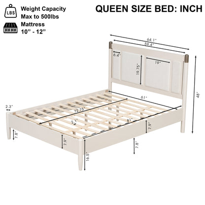 Solid wood queen bed frame with heavy-duty support, white finish and slatted base by HouseOfZazla on Tampa Home & Garden Store