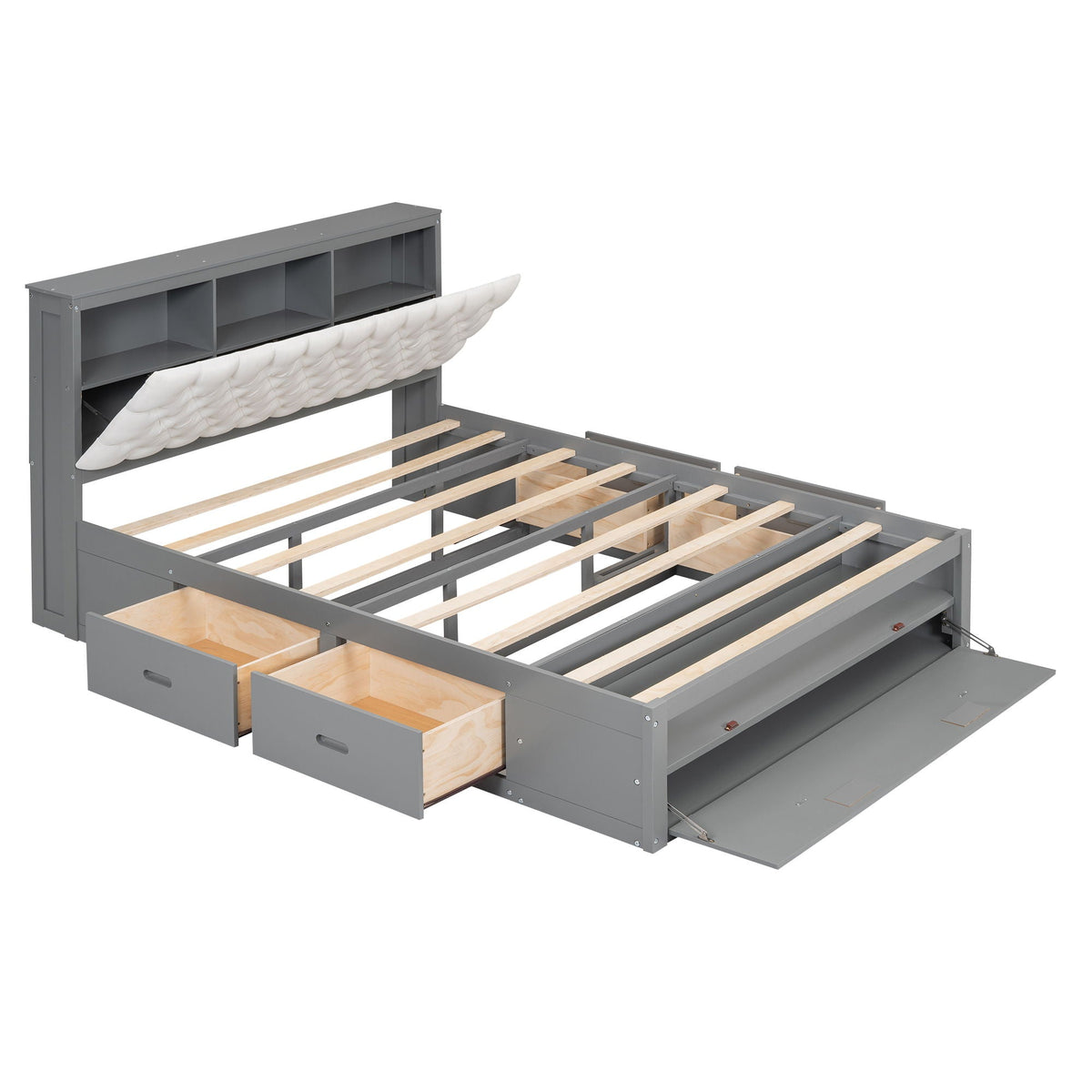 Gray metal platform bed with storage headboard, shoe rack and four drawers by HouseOfZazla on Tampa Home & Garden Store