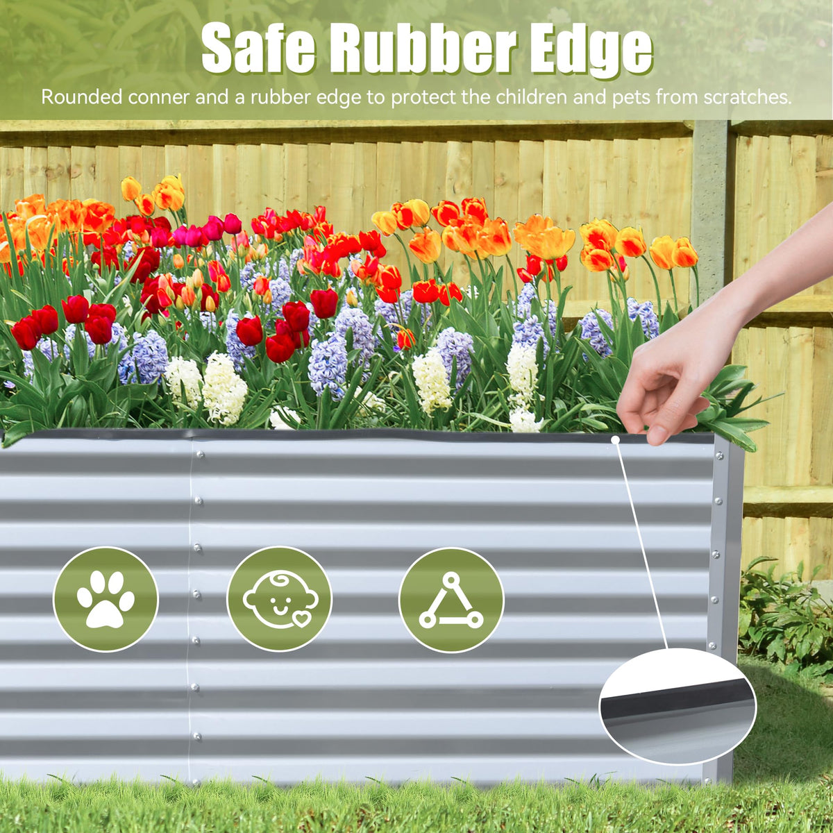 6x3x2ft galvanized raised garden bed by HouseOfZazla in a tulip garden with metal siding on Tampa Home & Garden Store