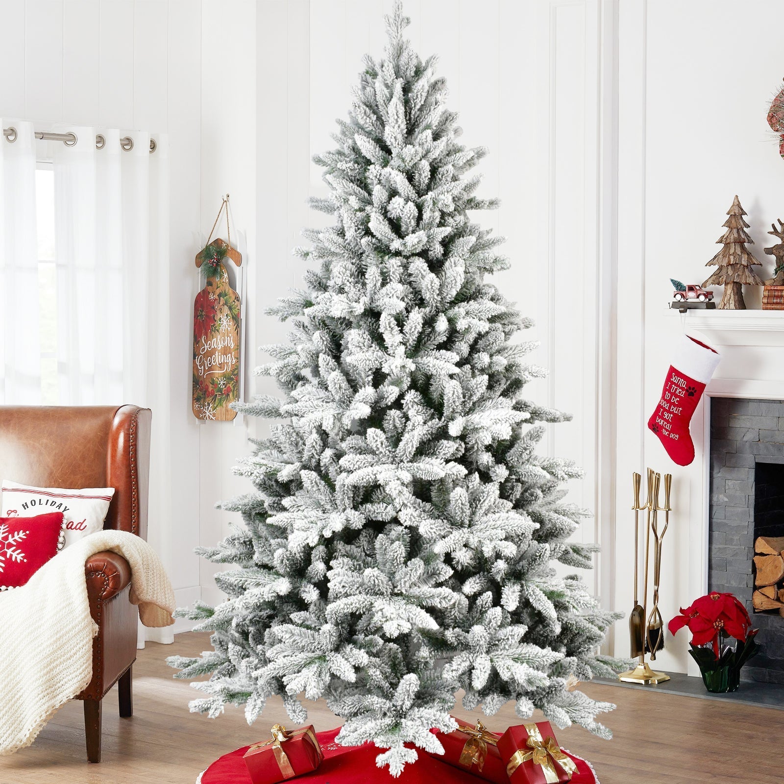 7ft flocked Christmas Tree with 1514 tips frosted white indoor display HouseOfZazla on Tampa Home & Garden Store