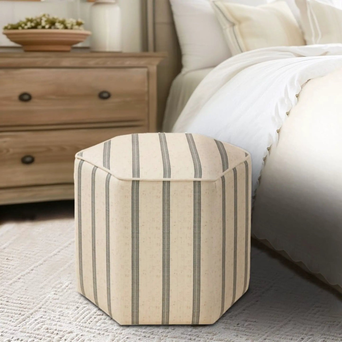 Accent Ottoman Printed Stripe, beige striped upholstered ottoman, Unique Piece Furniture on Tampa Home & Garden Store