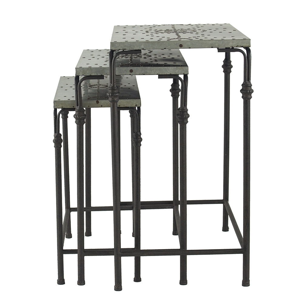 Set of 3 Gilbert nesting tables metal plant stands, iron frame, perforated tops by HouseOfZazla on Tampa Home & Garden Store