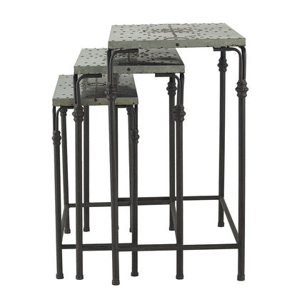 Set of 3 Gilbert nesting tables metal plant stands, iron frame, perforated tops by HouseOfZazla on Tampa Home & Garden Store