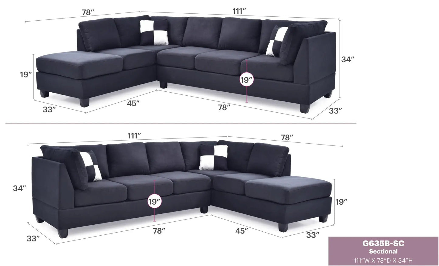 Malone Comfort Sectional Right or Left Chaise