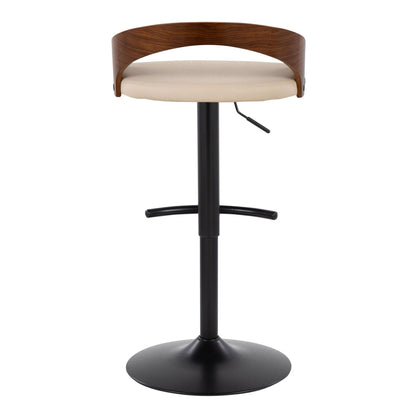 Contemporary adjustable barstool with swivel; beige upholstered seat and wood back on Tampa Home & Garden Store