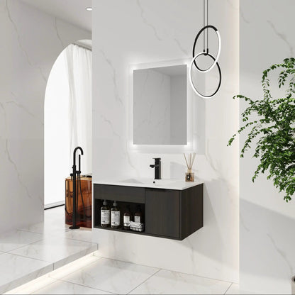 Wall Mounted Floating Vanity With Open Shelf