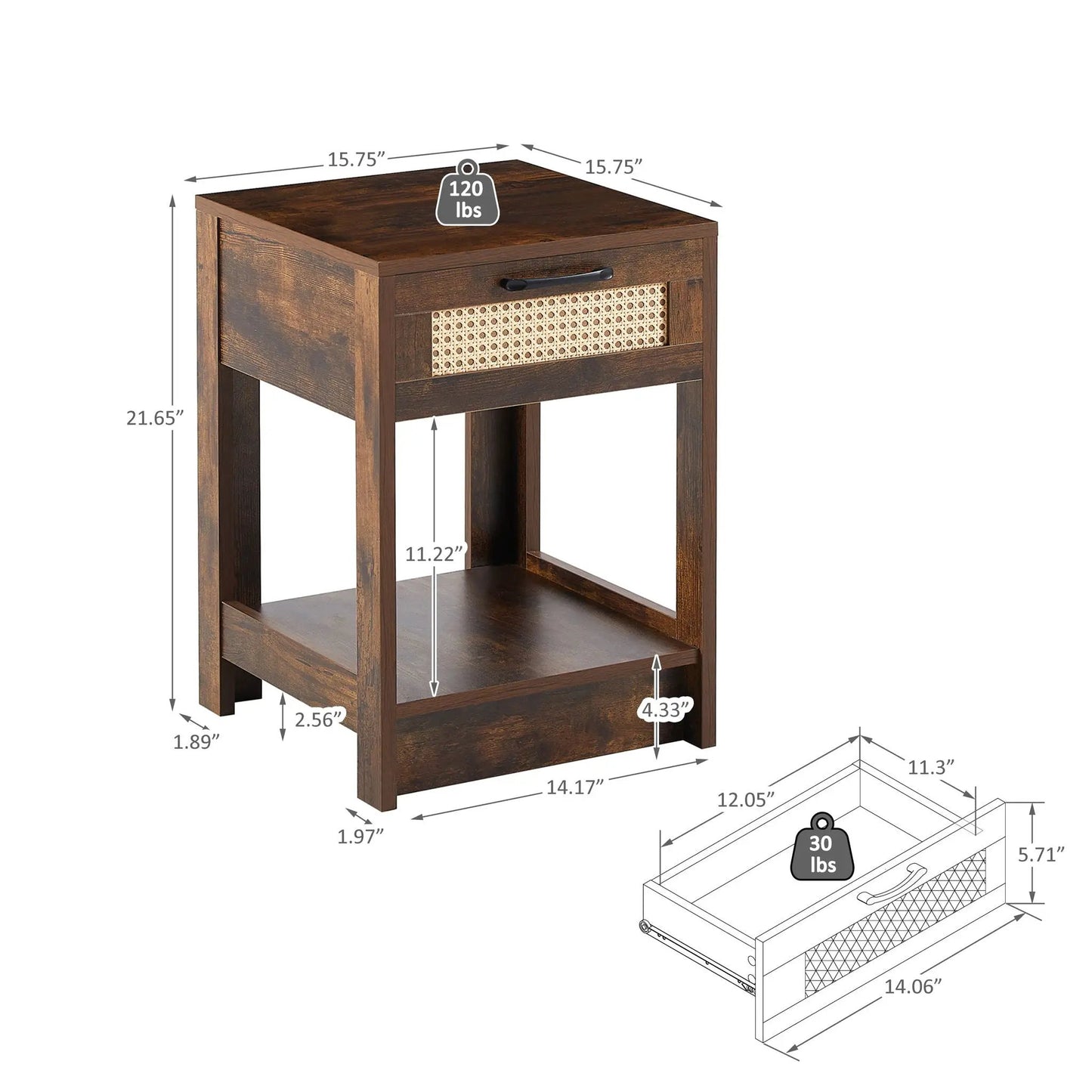 Rattan End Table With Drawer and Nightstand