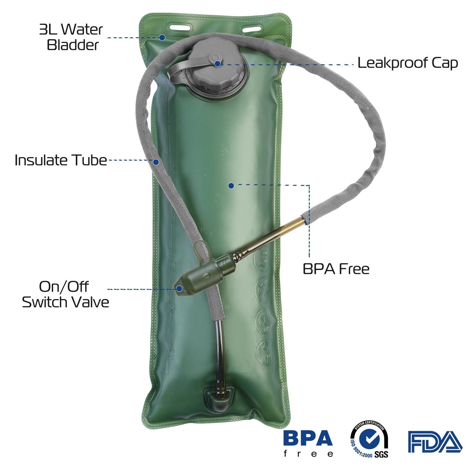 GemGear iMounTEK 3L hydration pack with green BPA-free water bladder and insulated tube on Tampa Home & Garden Store
