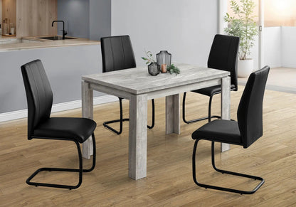 Rectangular small dining table in weathered gray wood with black chairs, modern style on Tampa Home & Garden Store