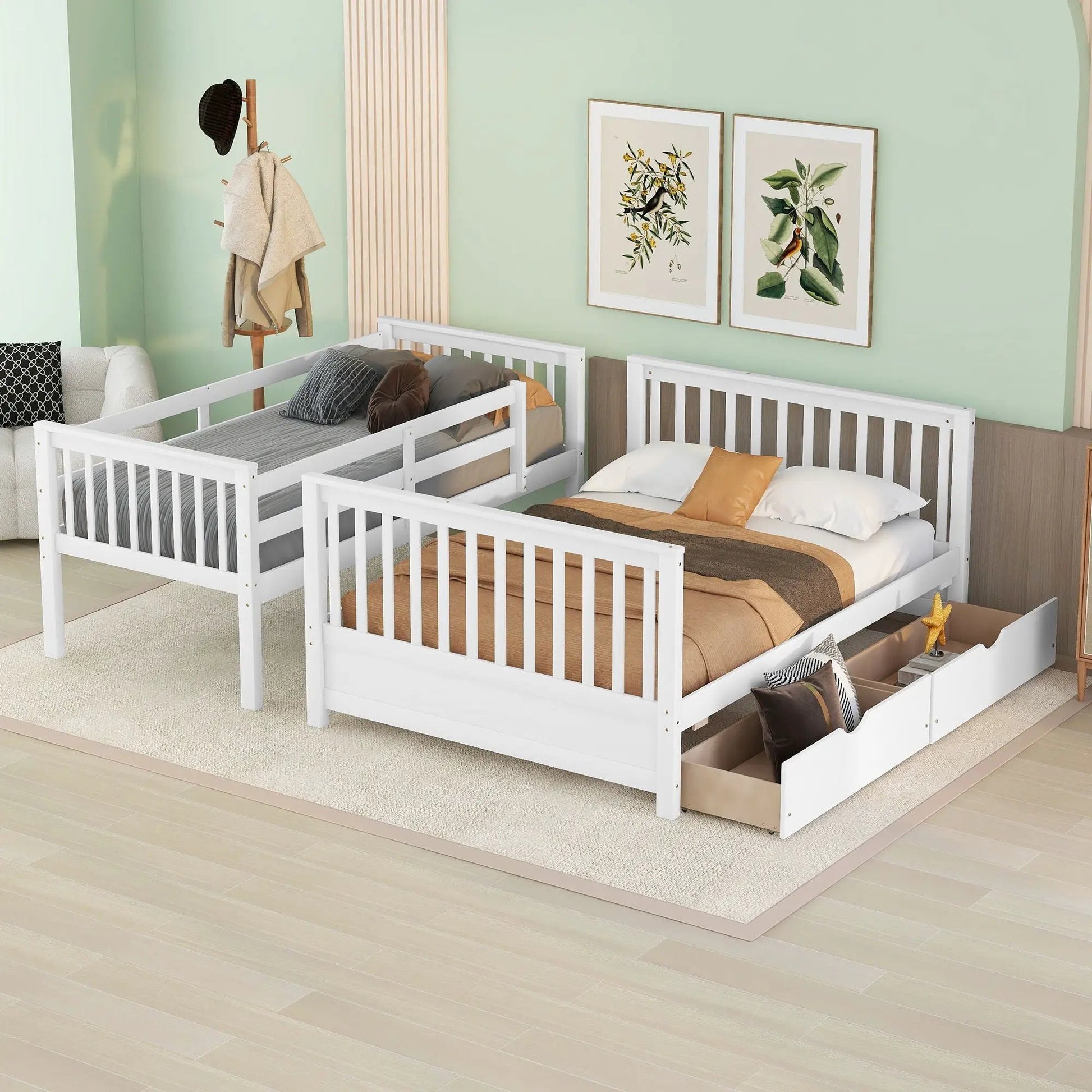 Bunk Bed With Ladders And 2 Storage Drawers white wood frame by Unique Piece Furniture on Tampa Home & Garden Store