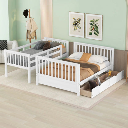Bunk Bed With Ladders And 2 Storage Drawers white wood frame by Unique Piece Furniture on Tampa Home & Garden Store