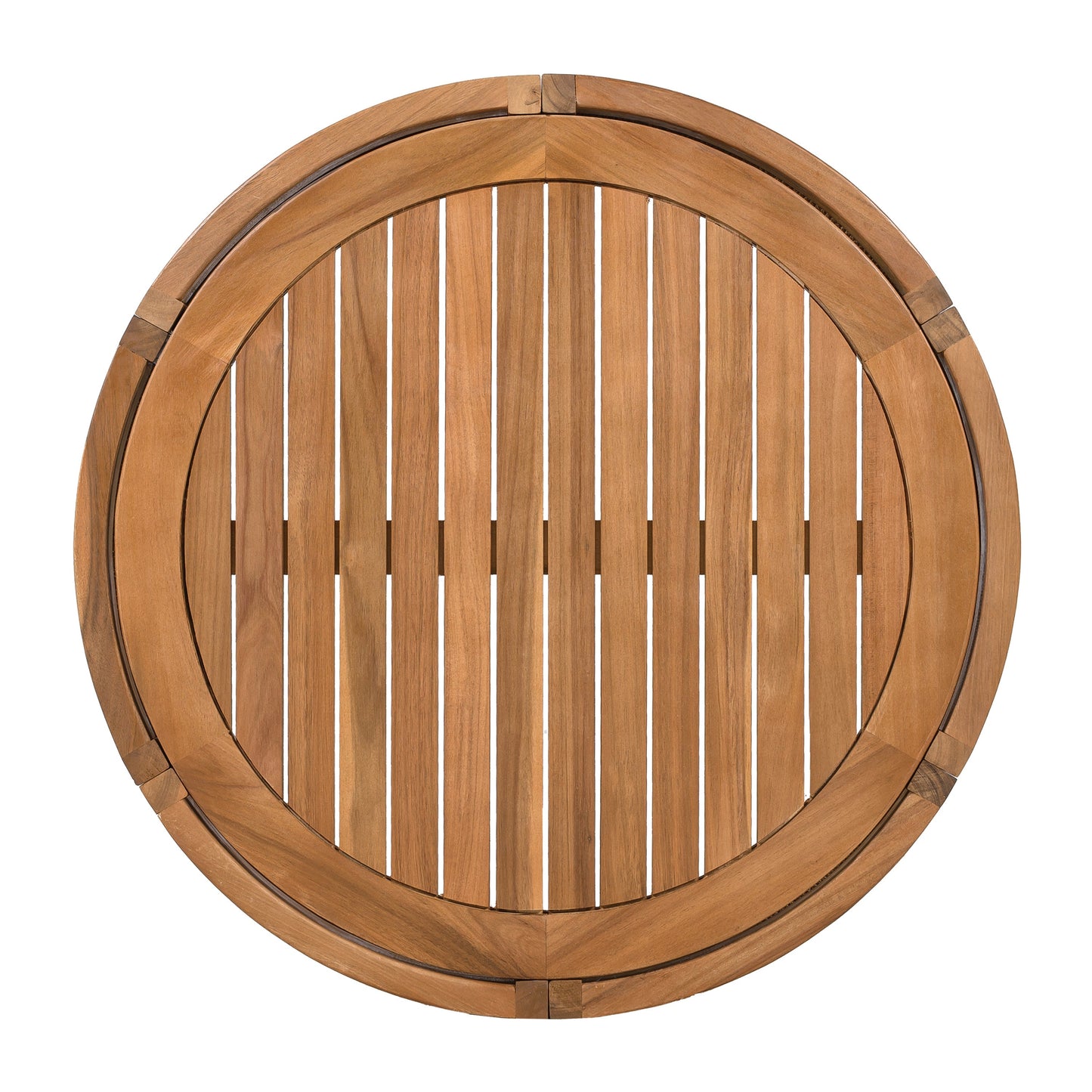 Acacia wood outdoor coffee table with circular slatted top in natural brown finish on Tampa Home & Garden Store