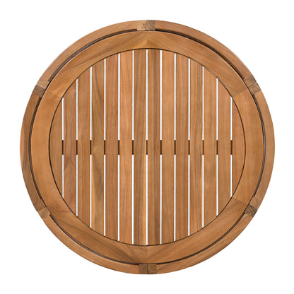 Acacia wood outdoor coffee table with circular slatted top in natural brown finish on Tampa Home & Garden Store