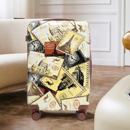 3-Piece PC Spinner Wheel Luggage Set with Printed Pattern beige collage HouseOfZazla on Tampa Home & Garden Store