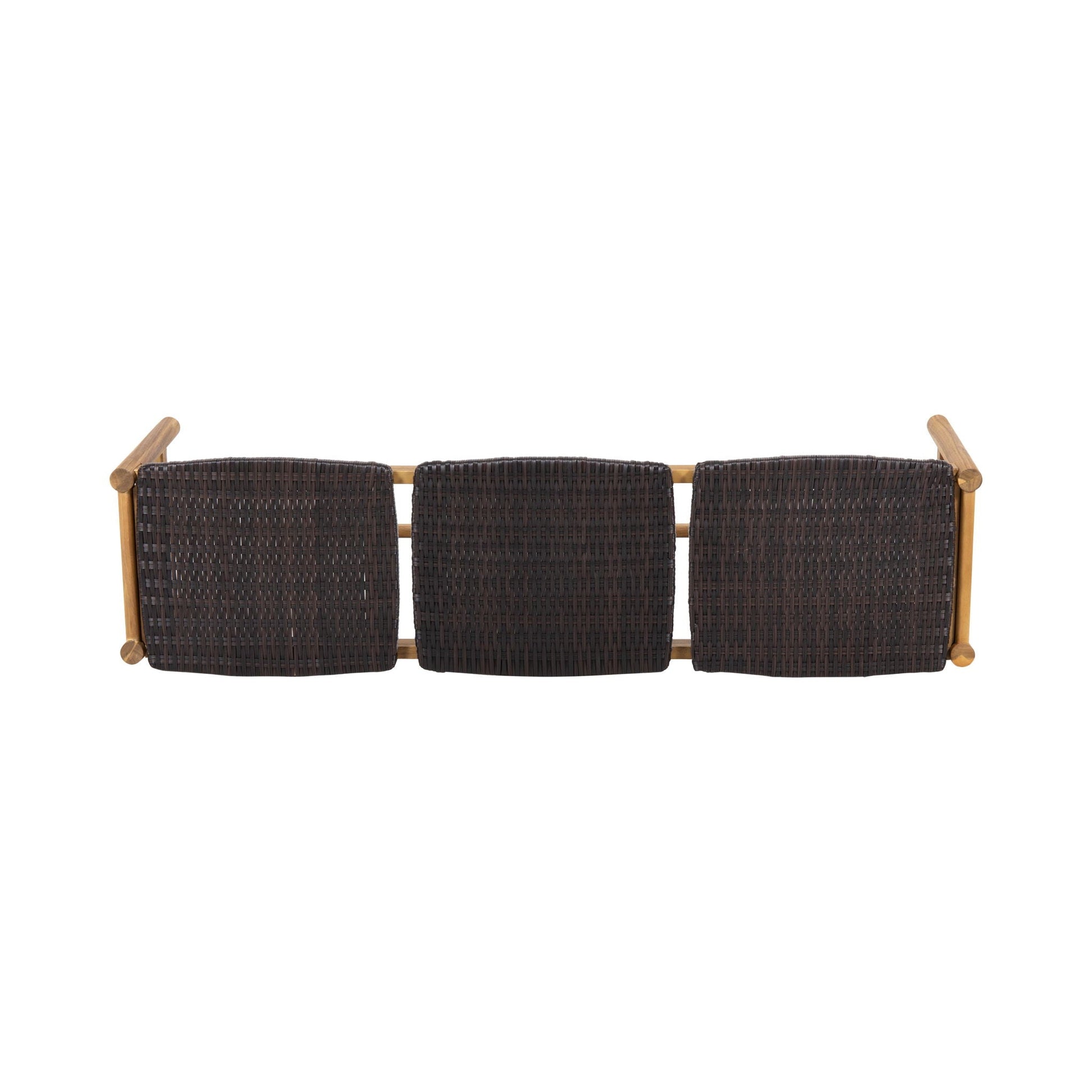 Cambria Rustic 3-Seater Bench Teak outdoor bench with dark woven wicker seating on Tampa Home & Garden Store