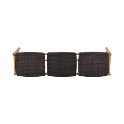 Cambria Rustic 3-Seater Bench Teak outdoor bench with dark woven wicker seating on Tampa Home & Garden Store