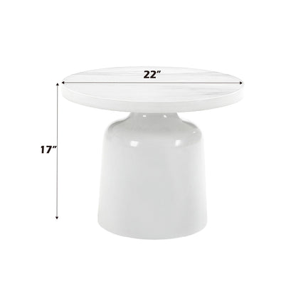 Zaid Engineering Marble High Gloss Table white round 22in top with glossy pedestal base on Tampa Home & Garden Store