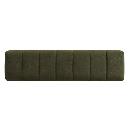 Upholstered dining bench olive green boucle; tufted segmented cushions by Unique Piece Furniture on Tampa Home & Garden Store