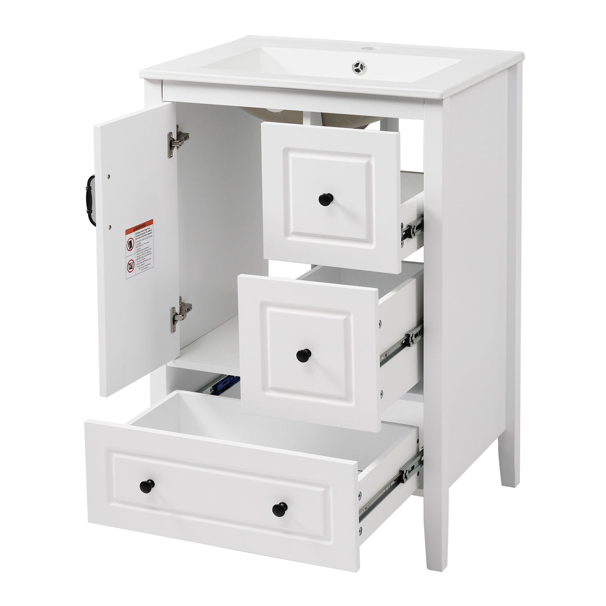 HouseOfZazla retro bathroom vanity with ceramic sink, white finish, soft-close drawers on Tampa Home & Garden Store