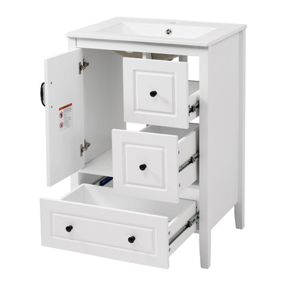 HouseOfZazla retro bathroom vanity with ceramic sink, white finish, soft-close drawers on Tampa Home & Garden Store