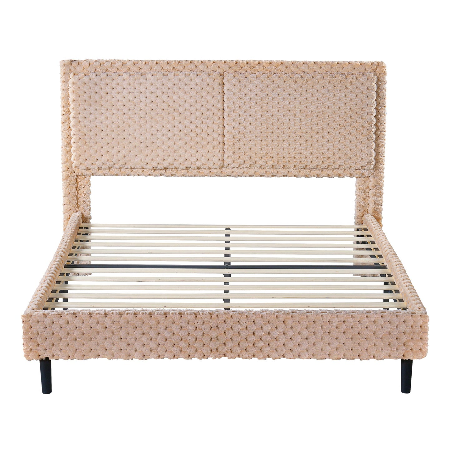 Soft bed backrest bench beige woven upholstery with black legs HouseOfZazla on Tampa Home & Garden Store