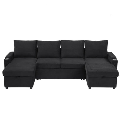 U Shaped Sectional Sofa Bed with Storage Chaise
