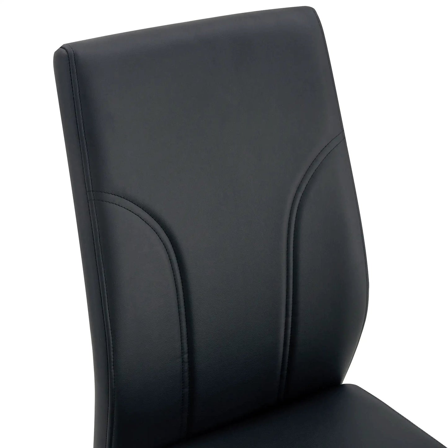 Modern dining chair with high back in black faux leather and stitched detailing on Tampa Home & Garden Store