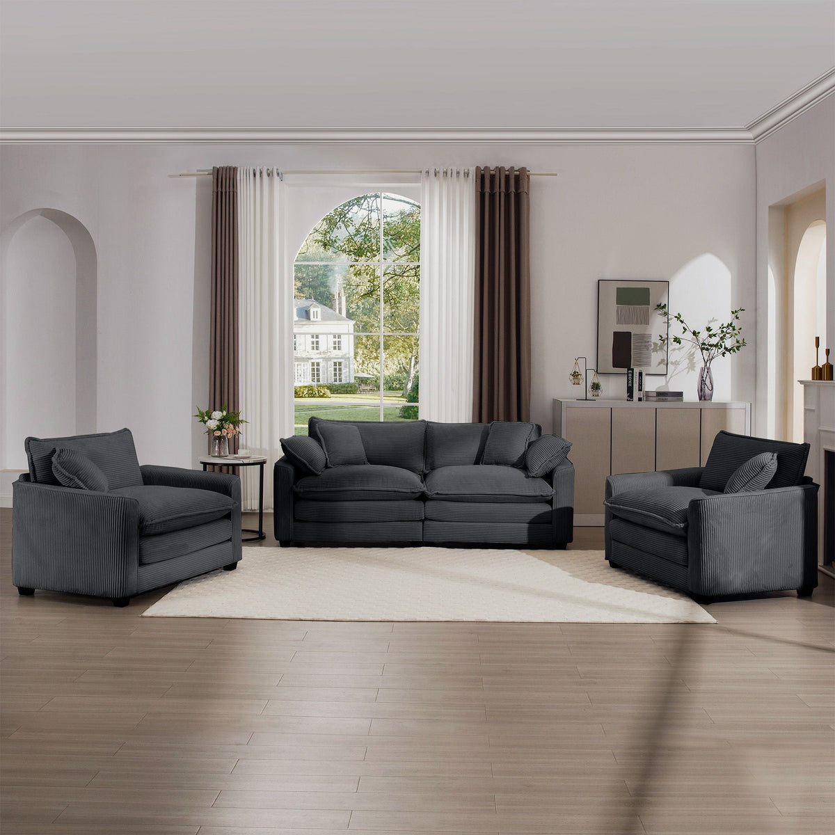 Elegant Oversized Sectional Sofa Set — 3-Piece Living Room Set by HouseOfZazla in gray fabric on Tampa Home & Garden Store