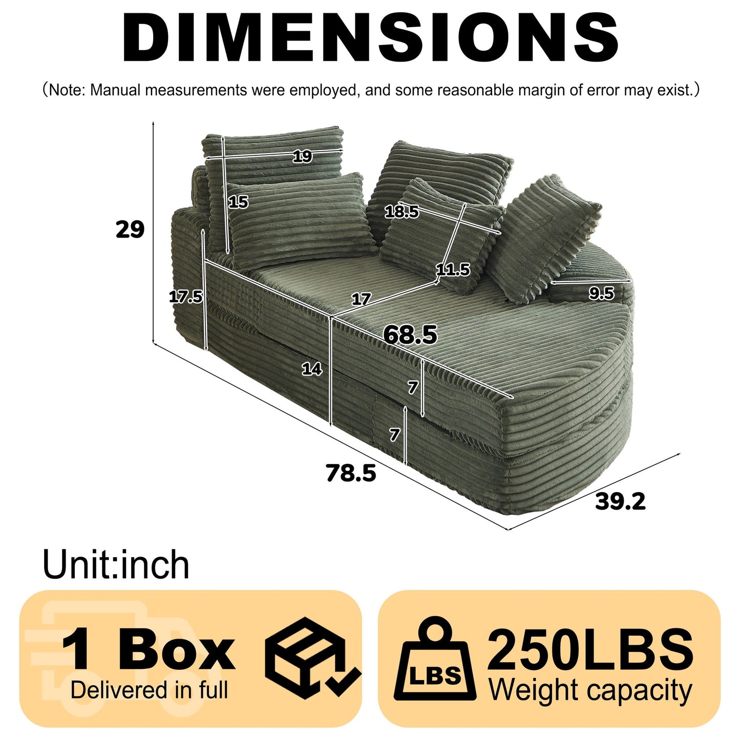 Semi Circular Corduroy Sofa Bed With Pillow