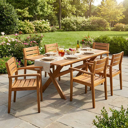 7 Piece Acacia Wood Outdoor Dining Set And Chairs