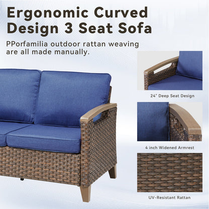 73.6in outdoor wicker patio sofa with blue cushions from HouseOfZazla on Tampa Home & Garden Store