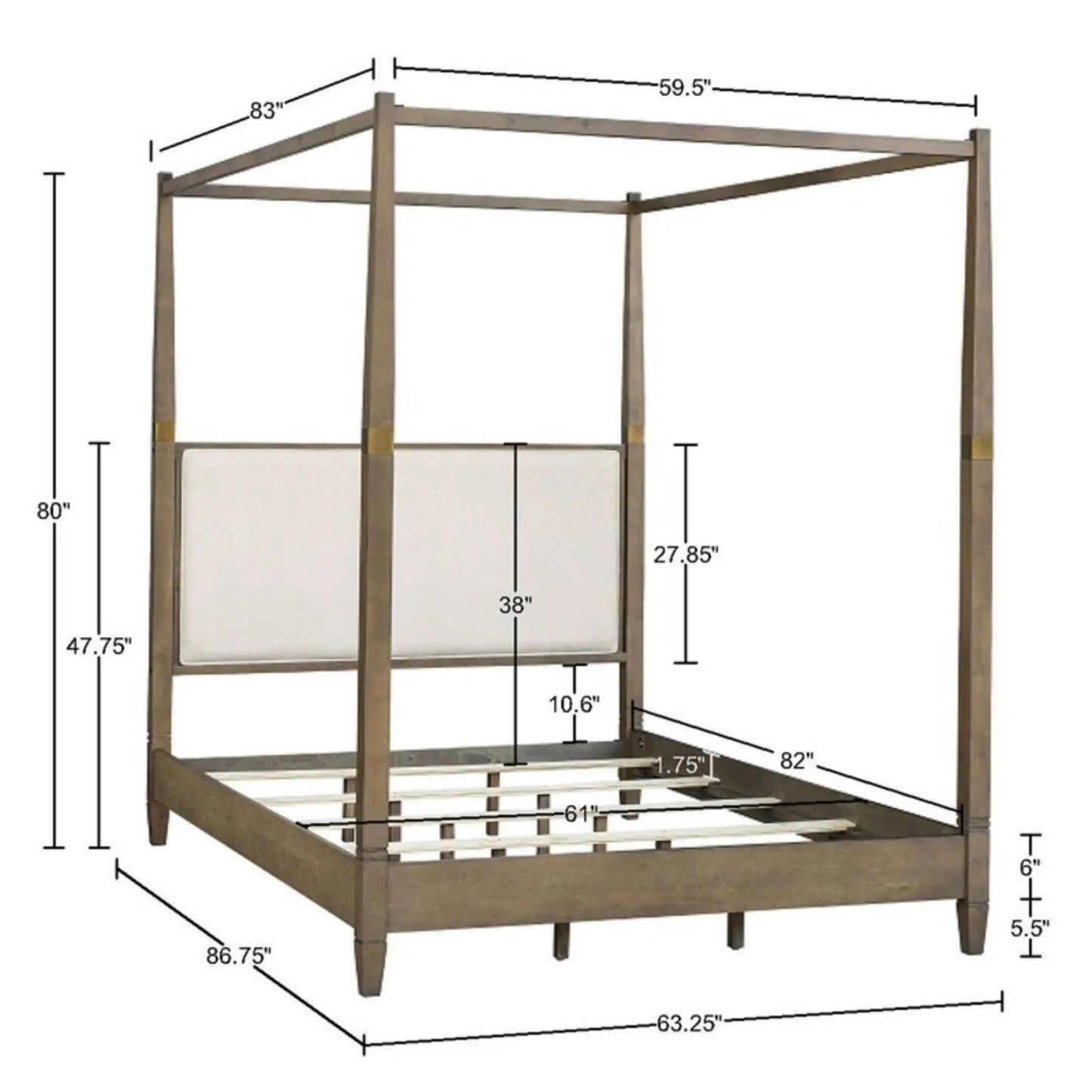 Queen canopy bed frame with upholstered headboard brown finish by Unique Piece Furniture on Tampa Home & Garden Store