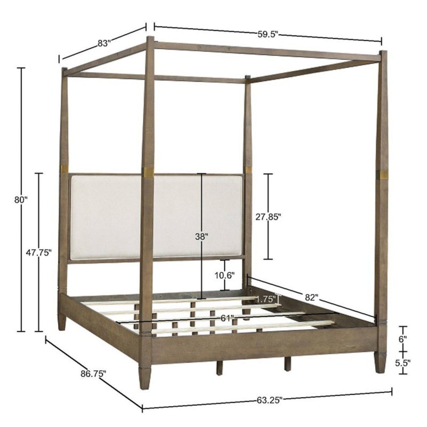 Queen Canopy Bed Frame With Upholstered Headboard