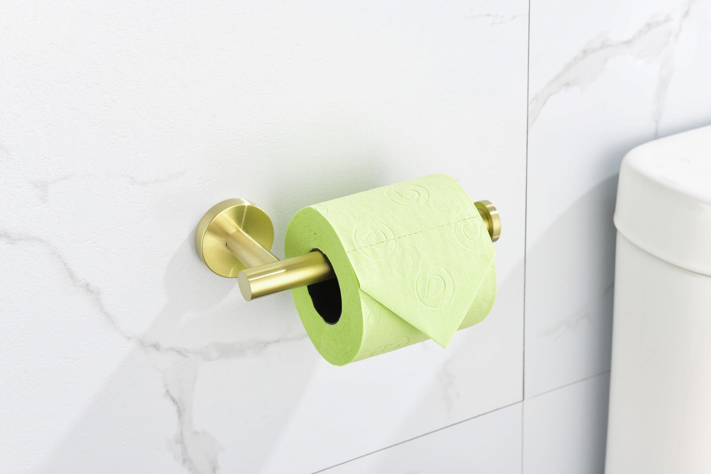 6-Piece Bathroom Hardware Accessories Set lime green toilet paper on brass wall mount on Tampa Home & Garden Store