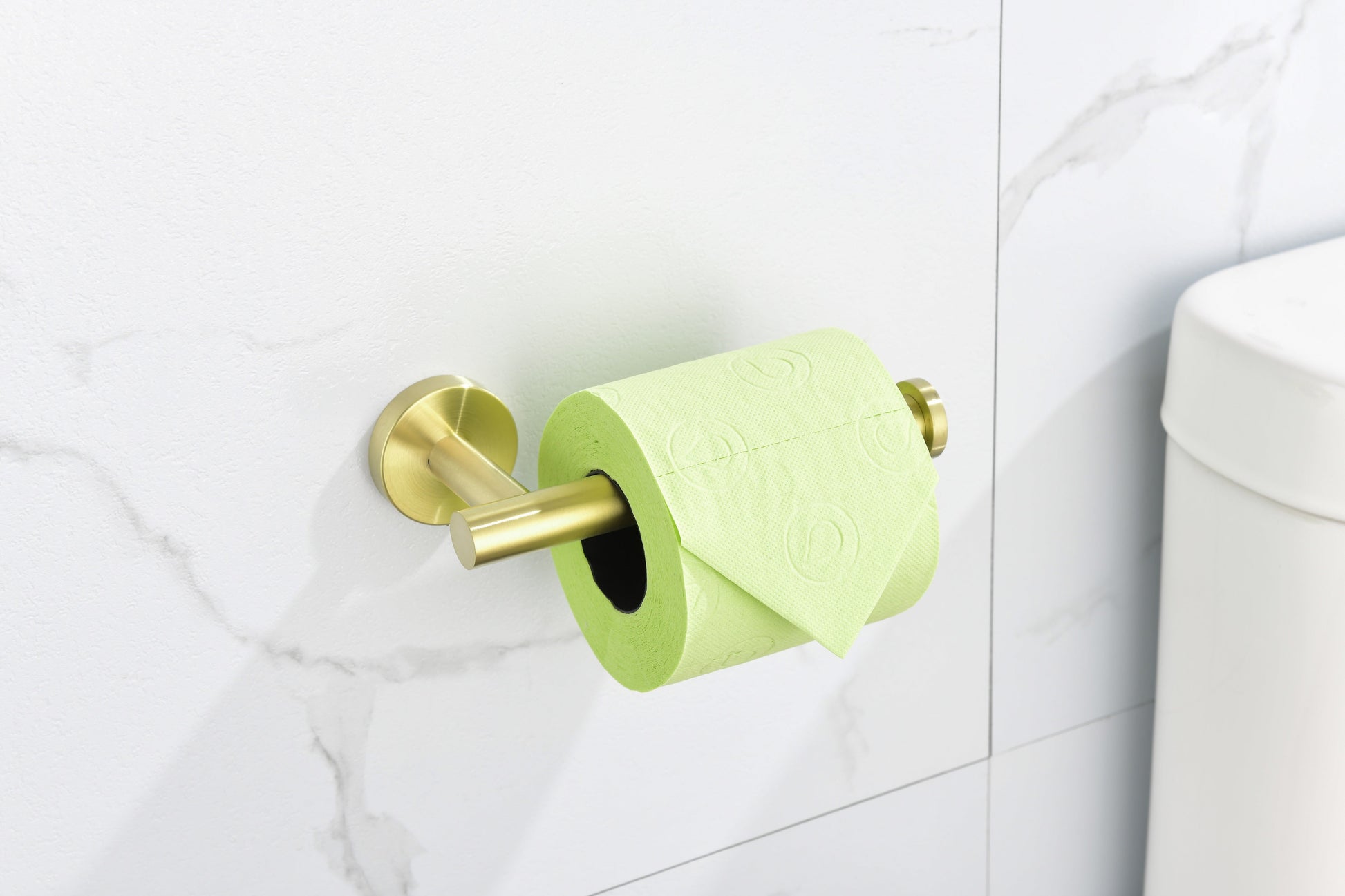 6-Piece Bathroom Hardware Accessories Set lime green toilet paper on brass wall mount on Tampa Home & Garden Store