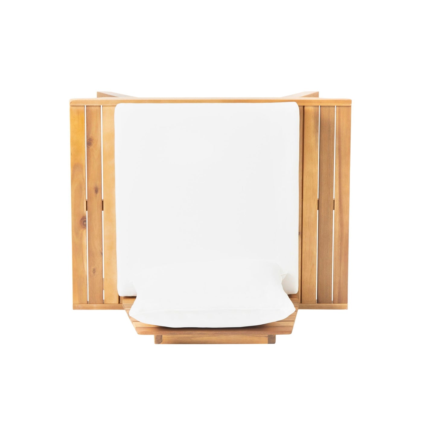 Sedona Outdoor Club Chair armless, slatted wood frame with white cushion by HouseOfZazla on Tampa Home & Garden Store