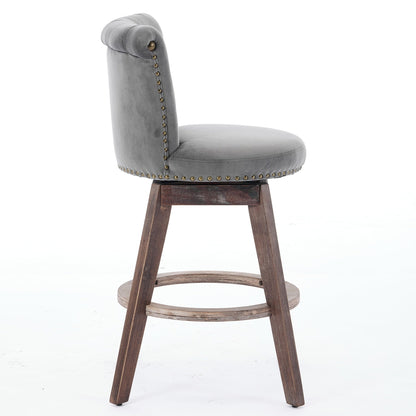 26in counter height velvet bar stool with gray upholstery and nailhead trim on Tampa Home & Garden Store
