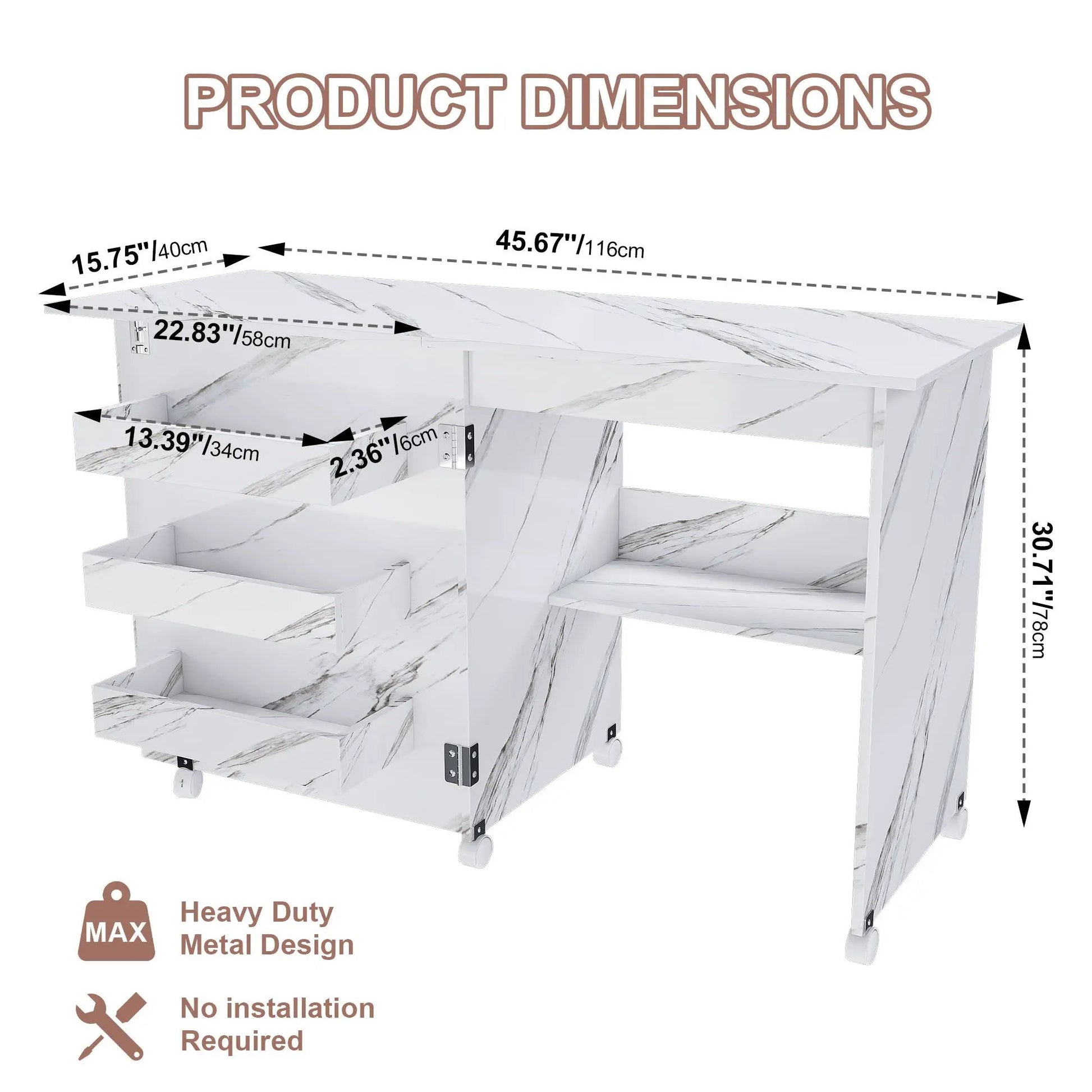 4-in-1 folding sewing table with lockable wheels, white station by Unique Piece Furniture on Tampa Home & Garden Store