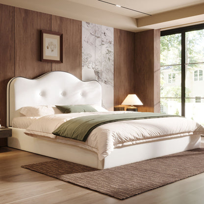Upholstered Platform Bed HouseOfZazla with white tufted headboard and sturdy frame on Tampa Home & Garden Store