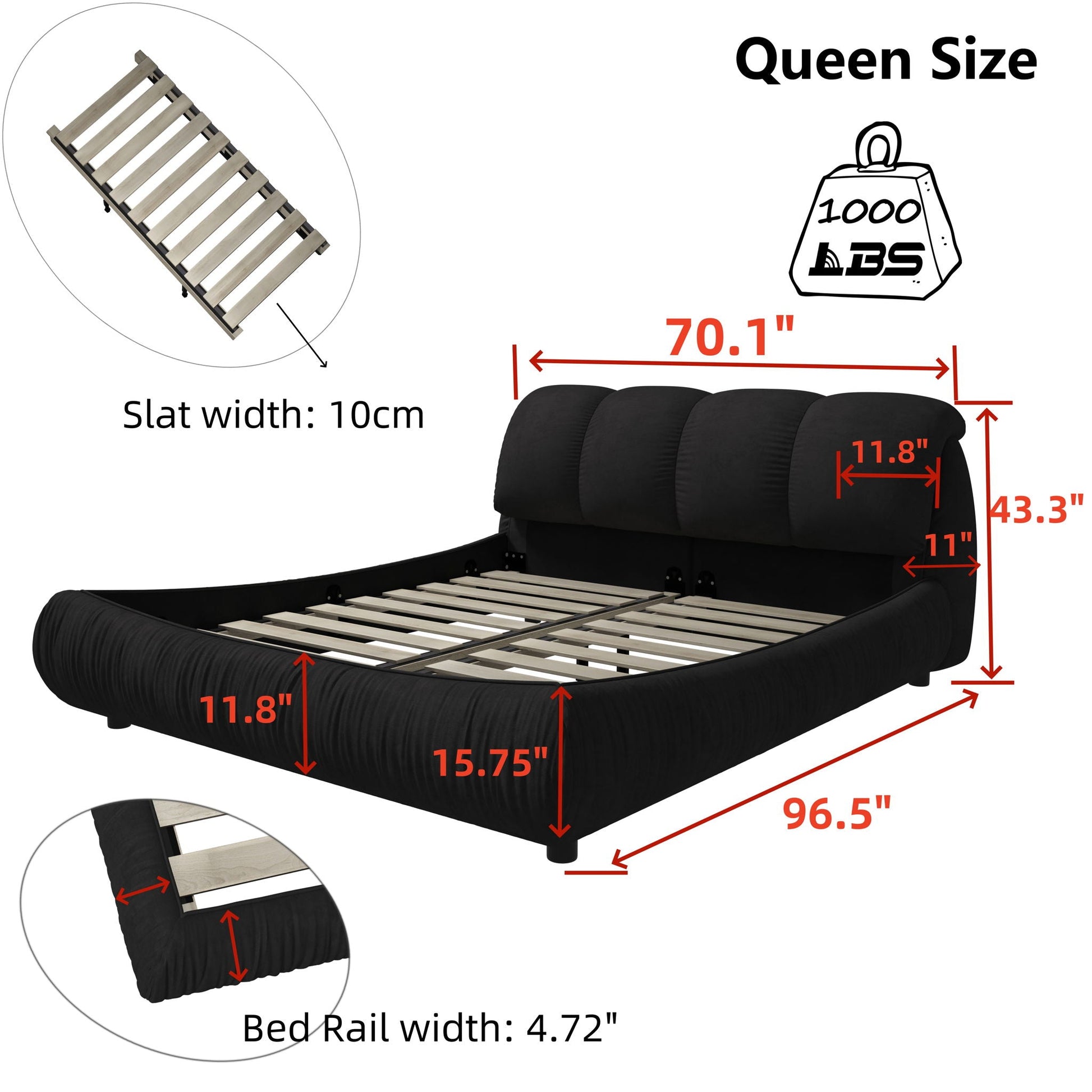 HouseOfZazla queen upholstered platform bed with padded backrest on Tampa Home & Garden Store